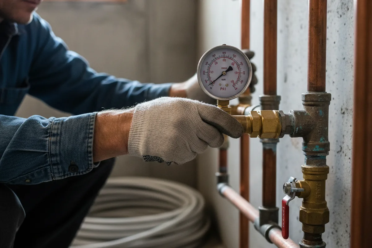 Pressure testing a repaired line during Water Line Repair in North Hills